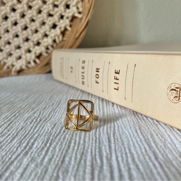 Elements Gold Square Diamond Symbol Open Ring “Venya” Earth Alchemy - Picture 6 of 12